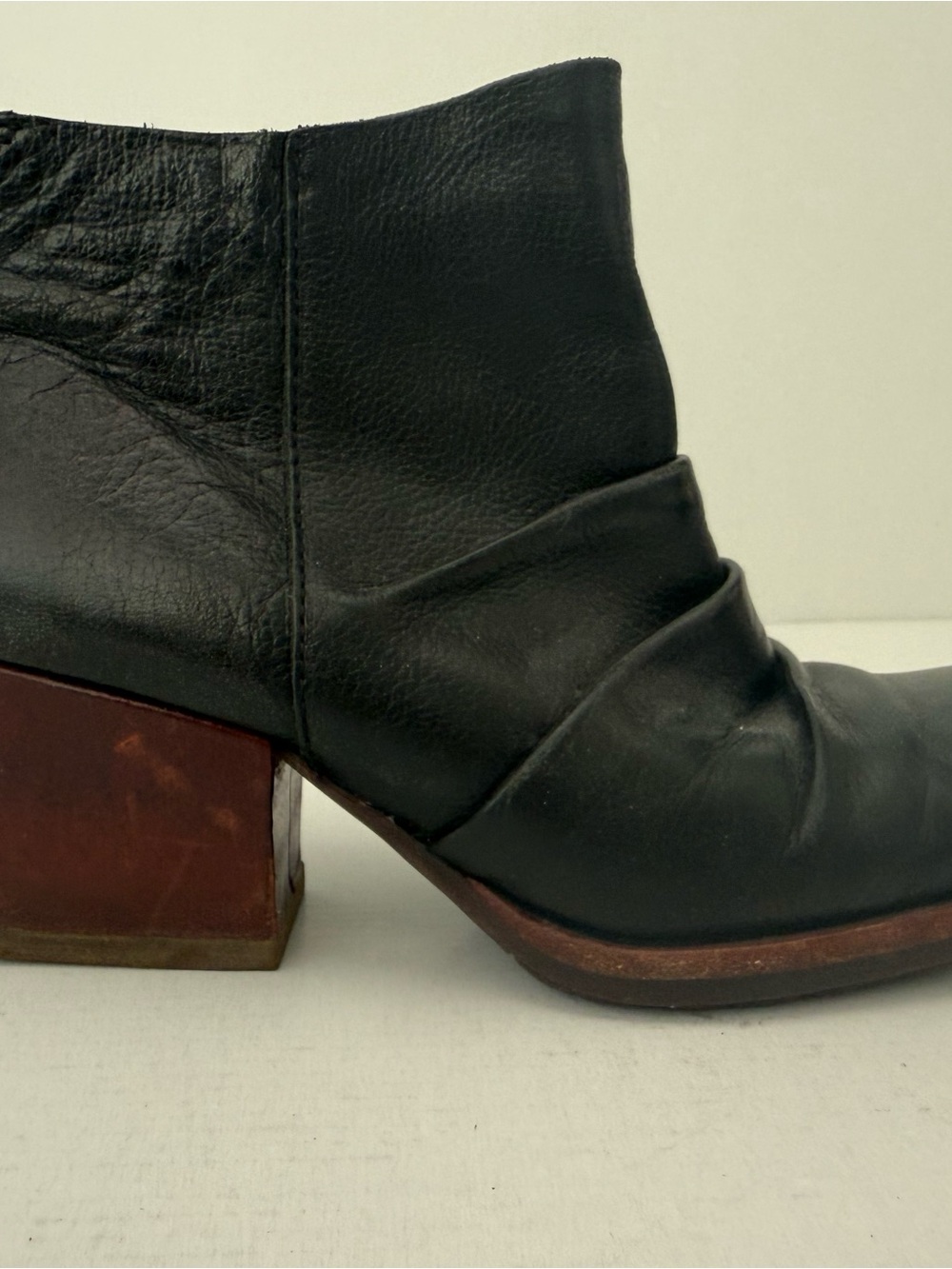 Kork-Ease The Original Black Leather Ankle Boot Back Zip Block Heel